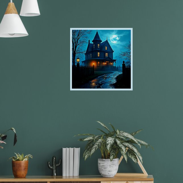 Affiche Conception de nuit au clair de lune bleu du manoir (Salon 1)