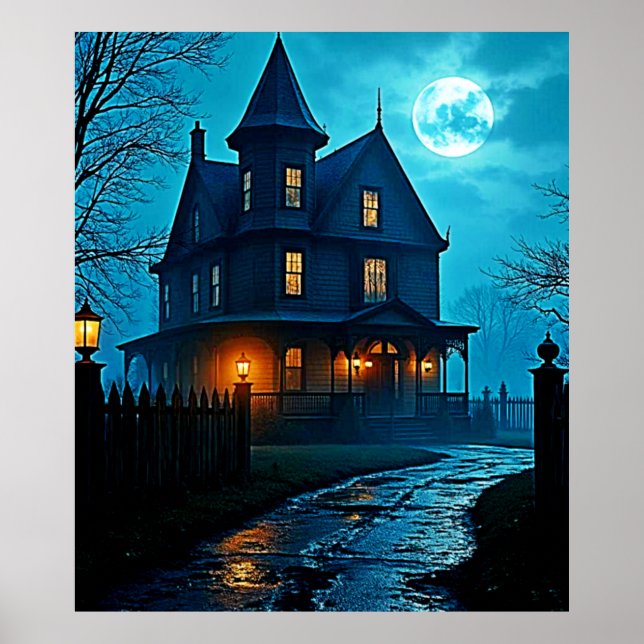 Affiche Conception de nuit au clair de lune bleu du manoir (Devant)