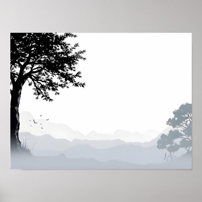 Affiche Conception de paysage de style japonais en noir et (Devant)