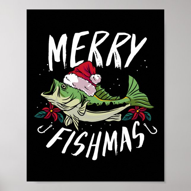 Affiche Conception de pêche à thème de Noël drôle - Joyeux (Devant)