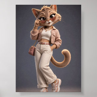 Affiche Conception de personnage de chat animé 3D chic et