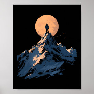 Affiche Conception de pointe de montagne pleine lune - Esc