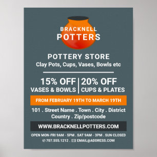 Affiche Conception de pot en terre, magasin de poterie, pu