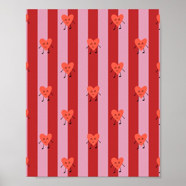 Affiche Conception de rayures rouges et roses avec de peti (Devant)