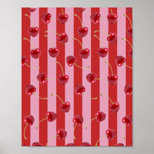 Affiche Conception de rayures rouges et roses avec des cer