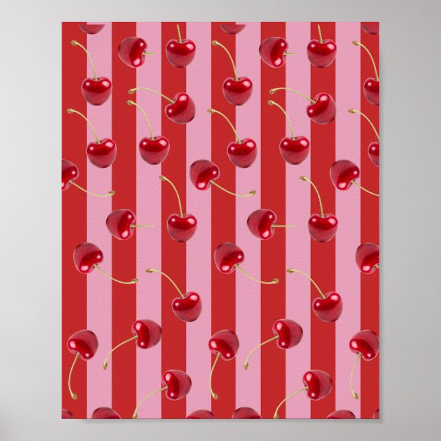 Affiche Conception de rayures rouges et roses avec des cer (Devant)