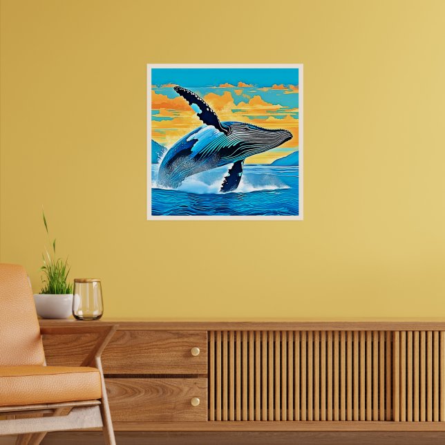 Affiche Conception de saut de liberté océanique de baleine (Salon 2)