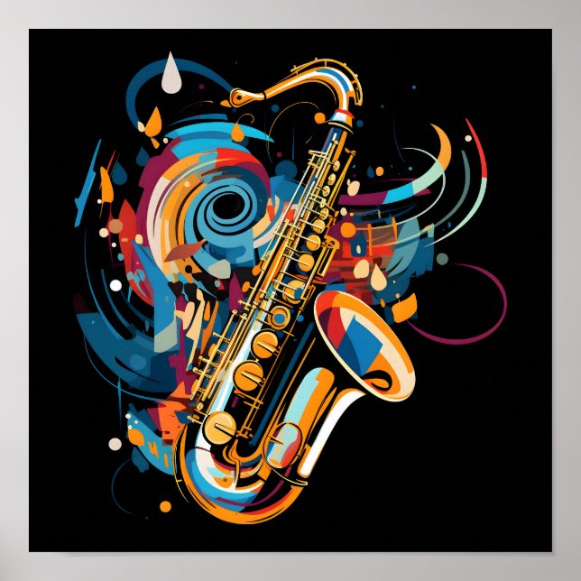 Affiche Conception de saxophone Abstrait (Devant)