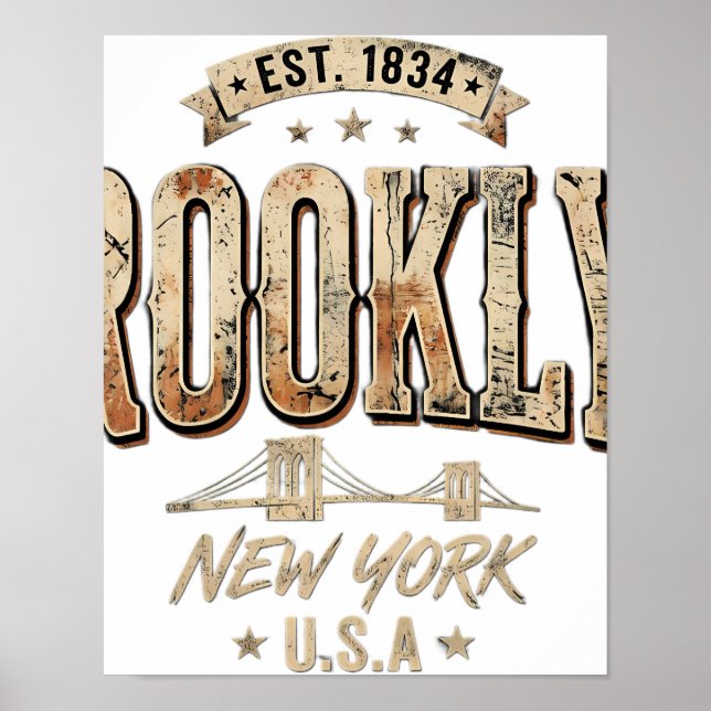 Affiche Conception de script doré orné de Brooklyn New Yor (Devant)
