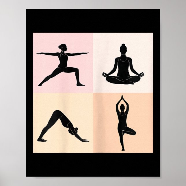Affiche Conception de silhouette de yoga, Pop Art 4 Quadra (Devant)