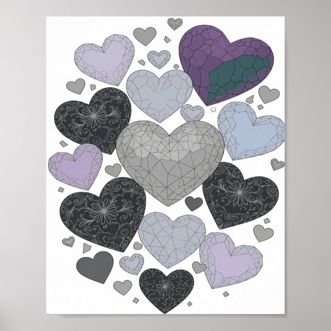 Affiche Conception de slogan HEARTS OF LOVE gris ludique (Devant)