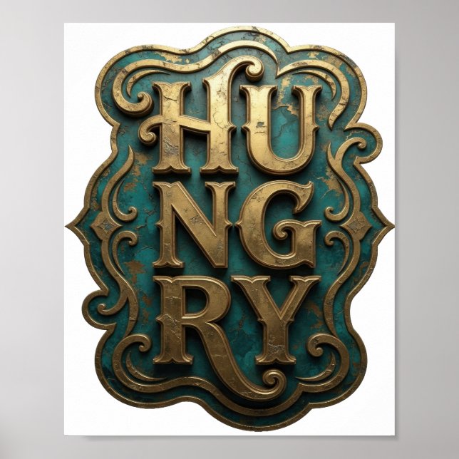 Affiche Conception de slogan HUNGRY Or Propre (Devant)