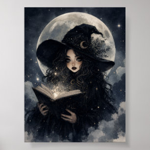 Affiche Conception de sorcière gothique pleine lune