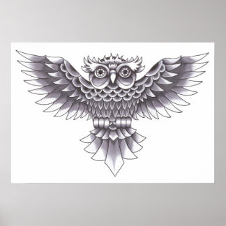 Affiche Conception de tatouage de hibou de l'ancienne écol