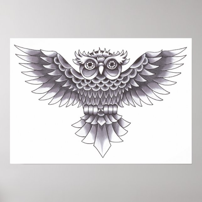 Affiche Conception de tatouage de hibou de l'ancienne écol (Devant)