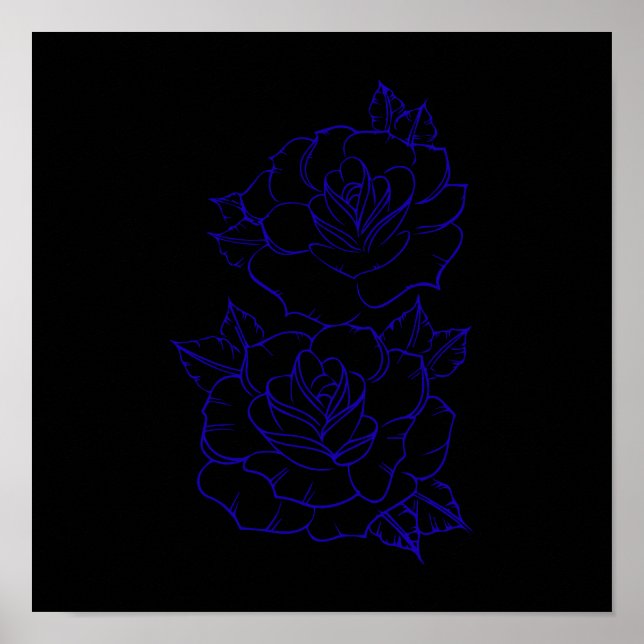 Affiche Conception de tatouage en ligne art rose bleue dou (Devant)