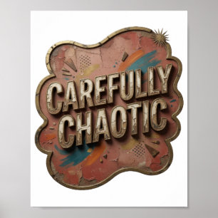 Affiche Conception de texte 3D Or Edgy CAREFULLY CHAOTIC