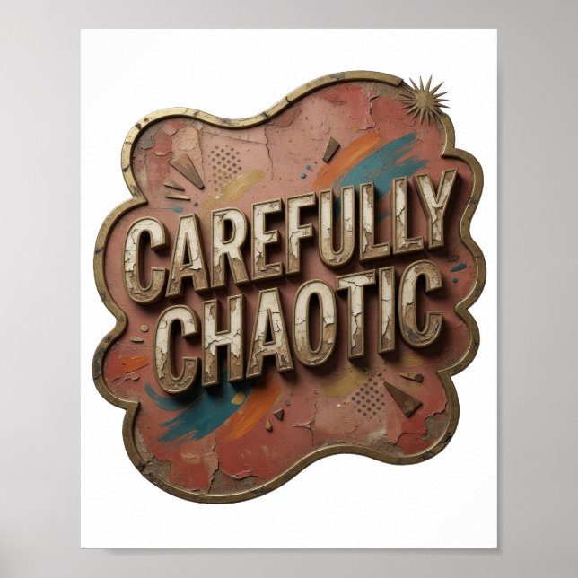 Affiche Conception de texte 3D Or Edgy CAREFULLY CHAOTIC (Devant)
