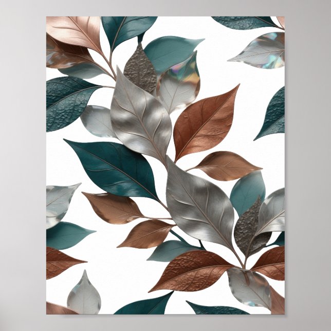 Affiche Conception de texte à motif de feuilles 3D argenté (Devant)