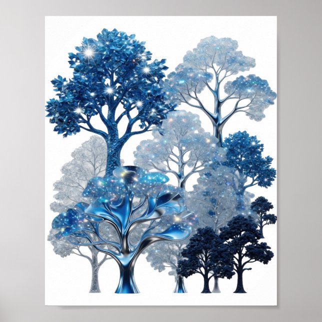 Affiche Conception de texte ARBRES DE GLACE BLEUS Argent v (Devant)