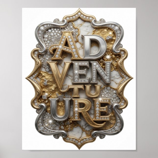 Affiche Conception de texte AVENTURE argentée Snappy (Devant)