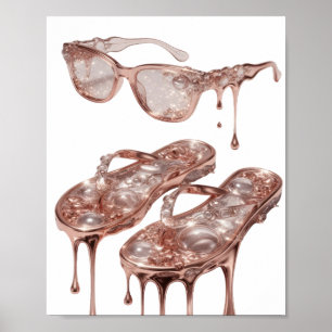 Affiche Conception de texte GLAMOUR en OR ROSE argenté acc