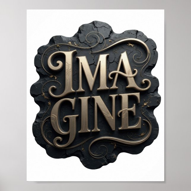 Affiche Conception de texte IMAGINE en or Edgey (Devant)
