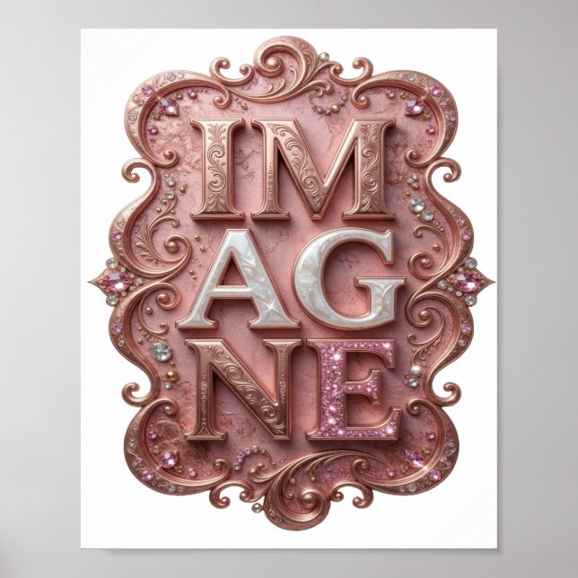 Affiche Conception de texte IMAGINE rose accrocheur (Devant)