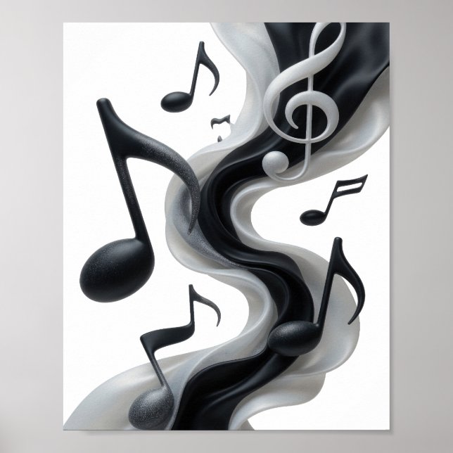 Affiche Conception de texte MUSIC IN MOTION argentée spiri (Devant)
