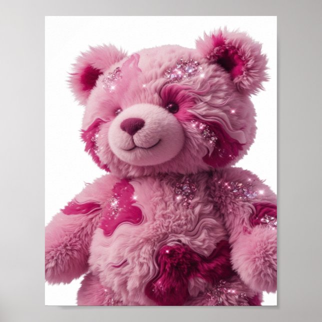Affiche Conception de texte OURS EN PELUCHE ROSE Argent Mo (Devant)