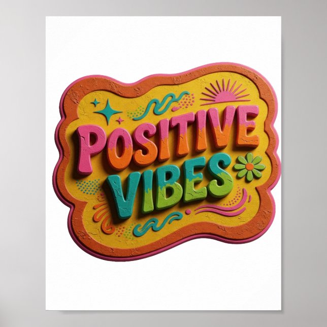 Affiche Conception de texte POSITIF VIBES Rose Clair (Devant)