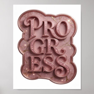 Affiche Conception de texte PROGRÈS Rose Magnifique