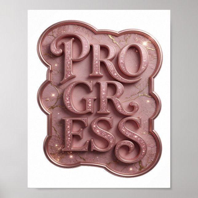 Affiche Conception de texte PROGRÈS Rose Magnifique (Devant)