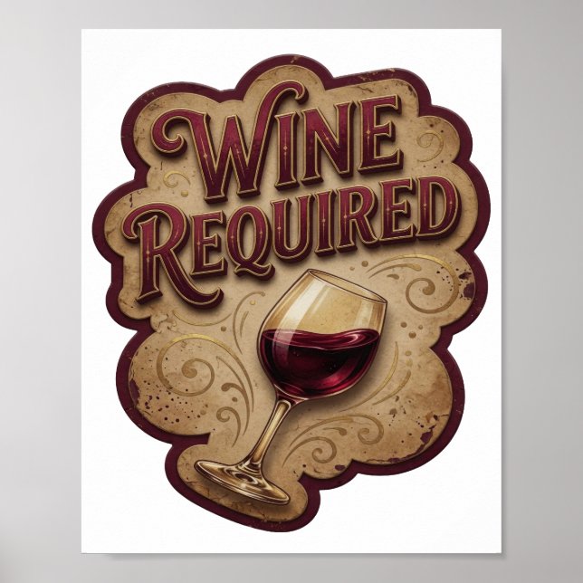 Affiche Conception de texte vin requis Or Classique (Devant)