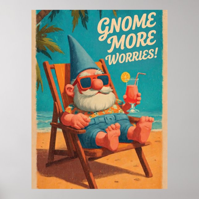 Affiche Conception de vacances à la plage de gnome de styl (Devant)