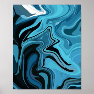 Affiche Conception de vague de marbre bleu abstrait