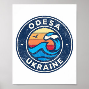 Affiche Conception de vagues nautiques vintage d'Odesa Ukr