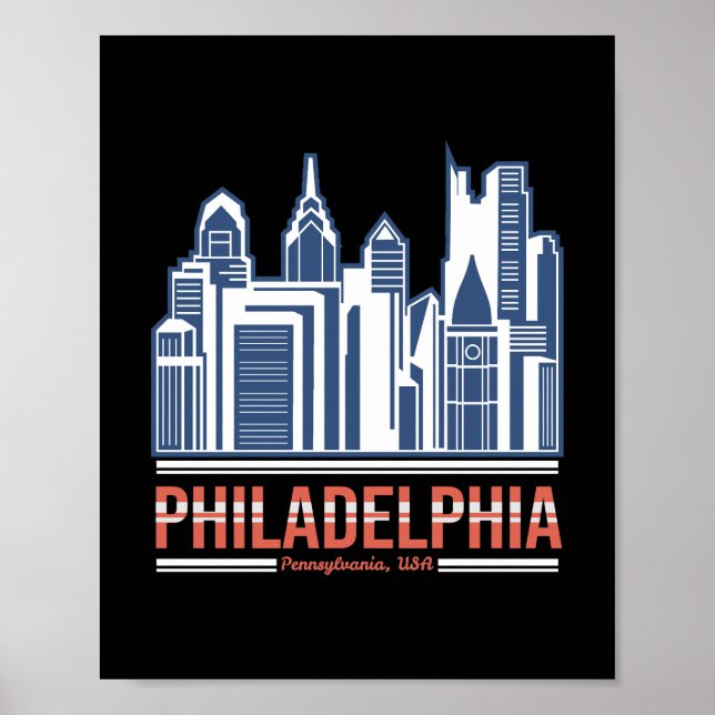 Affiche Conception de ville rétro de la skyline de Philade (Devant)