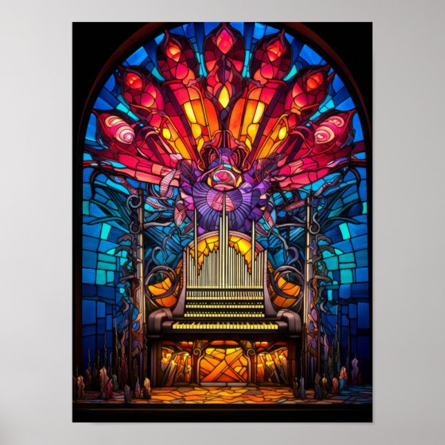 Affiche Conception de vitrail de tuyauterie d'orgue Art No (Devant)