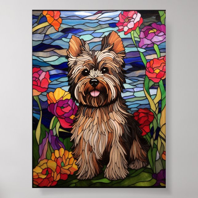 Affiche Conception de vitrail de Yorkshire Terrier (Devant)
