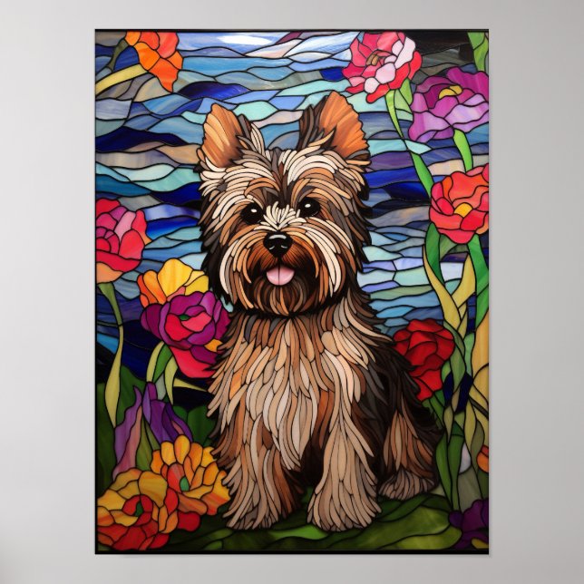 Affiche Conception de vitrail de Yorkshire Terrier (Devant)