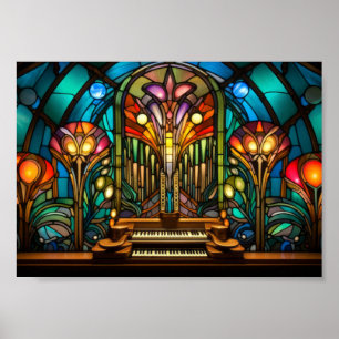 Affiche Conception de vitrail d'orgue à tuyaux Art Nouveau