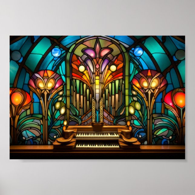 Affiche Conception de vitrail d'orgue à tuyaux Art Nouveau (Devant)
