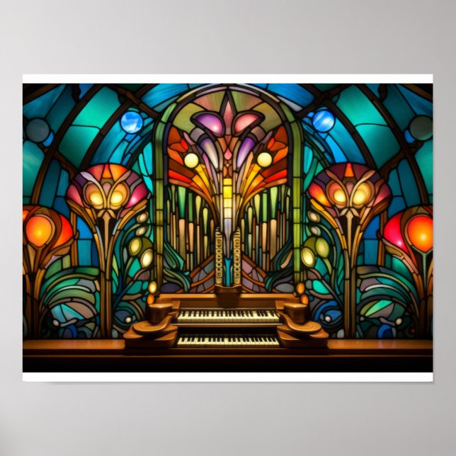 Affiche Conception de vitrail d'orgue à tuyaux Art Nouveau (Devant)