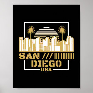 Affiche Conception de voyage de la skyline rétro de San Di