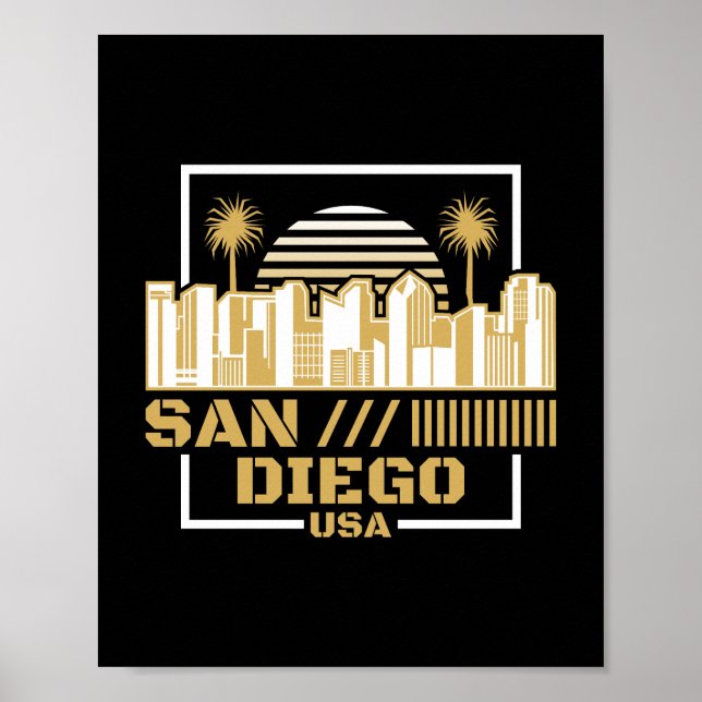 Affiche Conception de voyage de la skyline rétro de San Di (Devant)