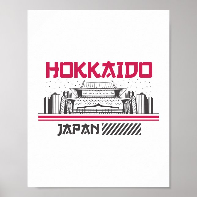 Affiche Conception de voyage de temple rétro Hokkaido Japo (Devant)