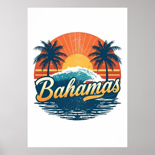 Affiche Conception des palmiers au coucher du soleil rétro (Devant)