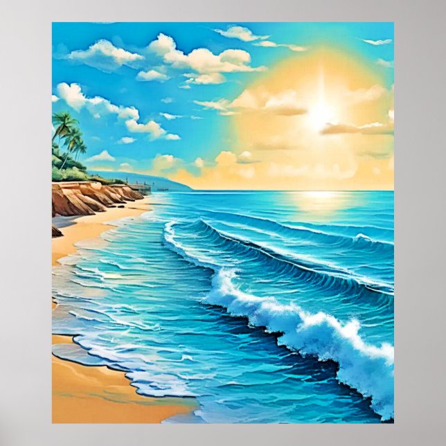 Affiche Conception des vagues de plage éclairées (Devant)