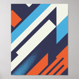 Affiche Conception diagonale en bleu, orange et blanc